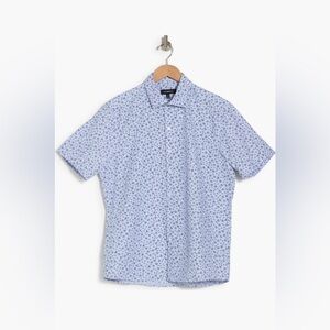 WestZeroOne Brysen Ditsy Floral Short Sleeve Button Shirt in Blue/White Size L